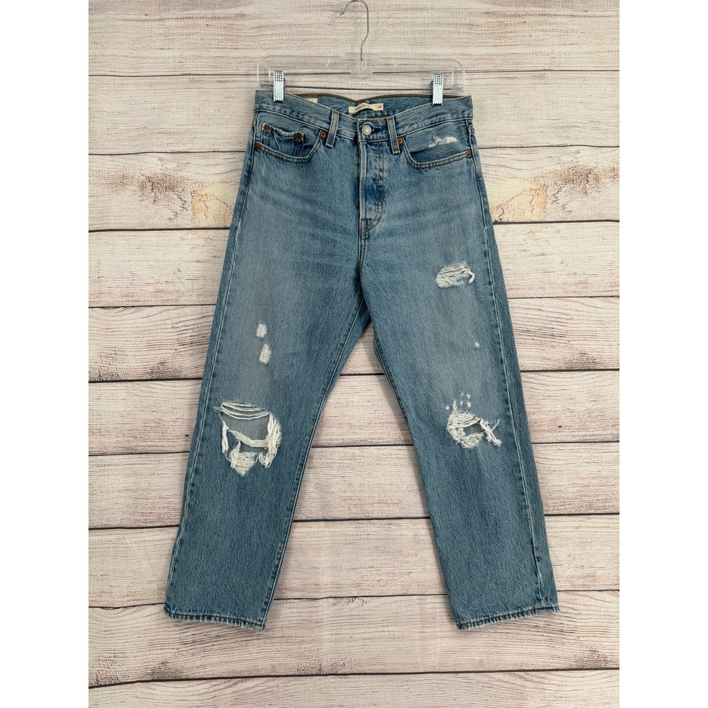 Levi's Wedgie Straight Jeans Women 28 Blue Distressed High Rise Denim